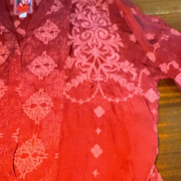 Johnny Was embroidered wrap cardigan jacket Kimono Asymmetrical Top Small Maroon